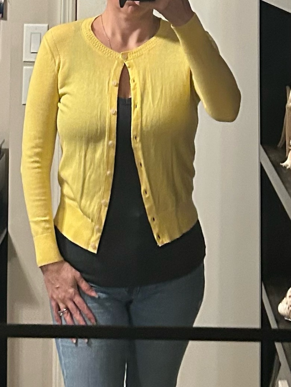 Banana Republic Bright Yellow Crewneck Button-Front Cardigan